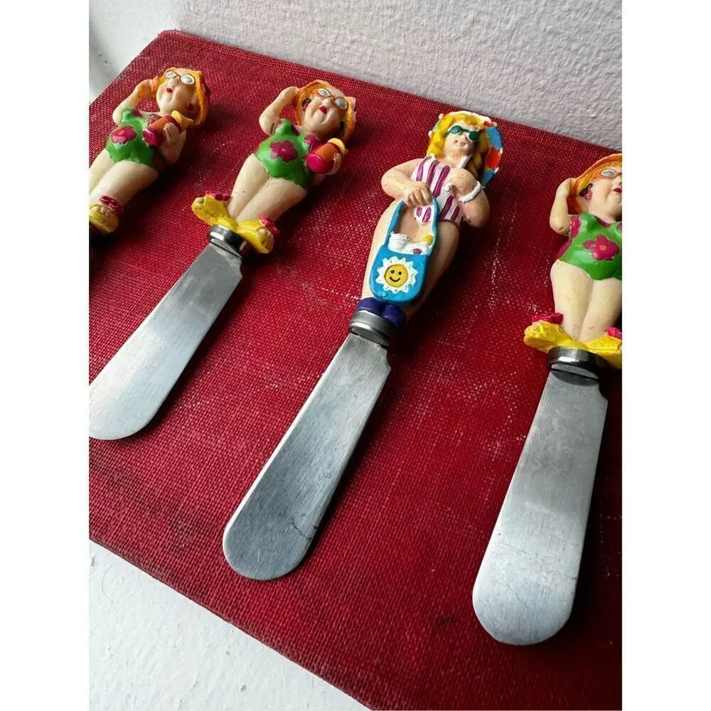 Vintage Boston Warehouse Cheese Spreaders Set Of 4 Novelty Beach Ladies Stainles